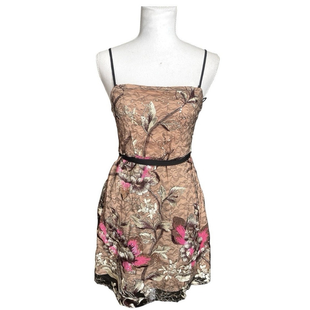 NWT $198 Free People Last Call Mini Dress Floral Sequin Lace Shimmer Party Sz XS - Picture 7 of 16